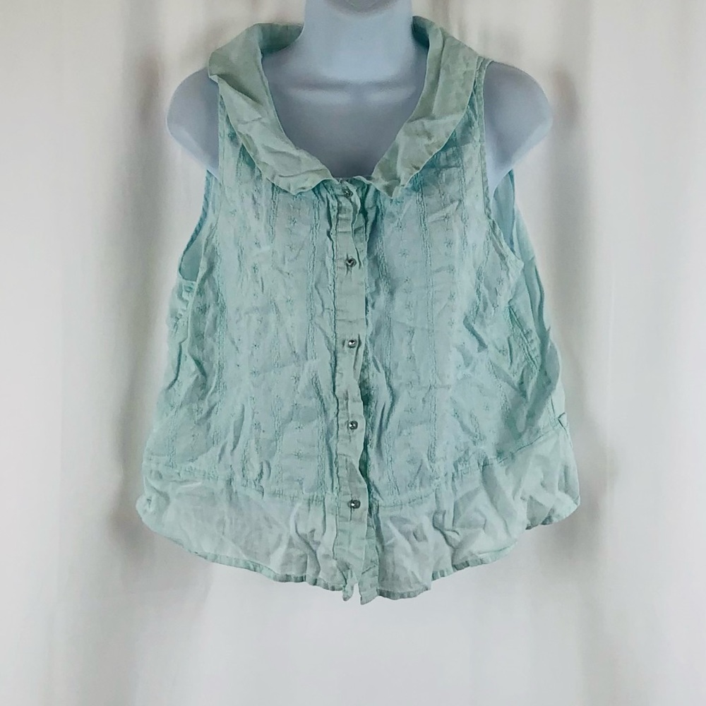 J.Jill Linen eyelet lace button front sleeveless top LP